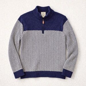 Hope & Henry Coastal Preppy Herringbone Organic Cotton Quarter Zip Sweater L A38